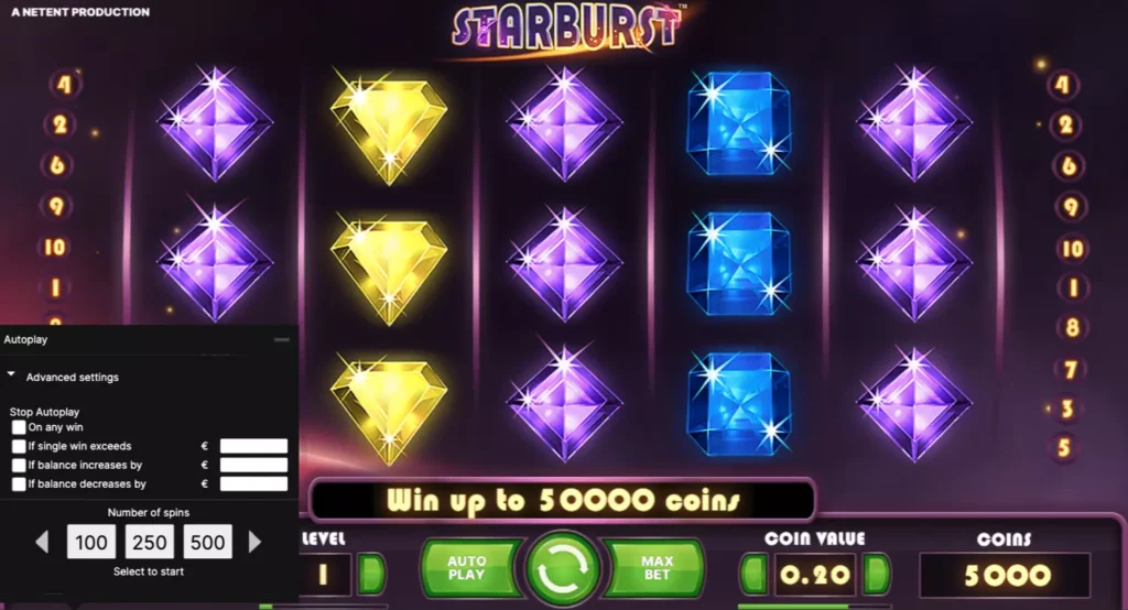 Настройка игры Starburst